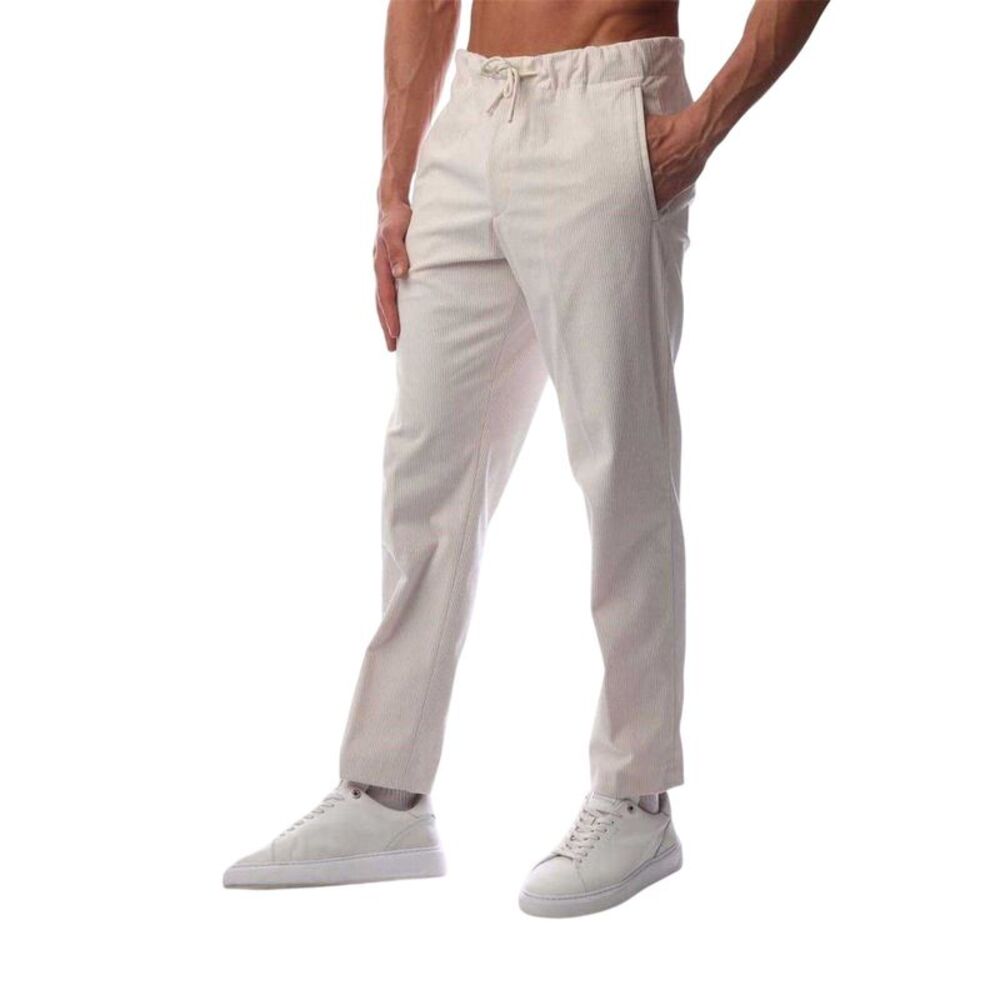 Boss Mens Perin Corduroy Striped Straight Pants / White Stripe